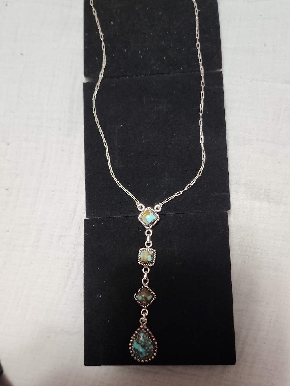 Sterling Silver Turquoise Drop Necklace - Blue